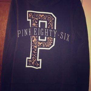 VS PINK Black Zip Up Cheetah Print Hoodie